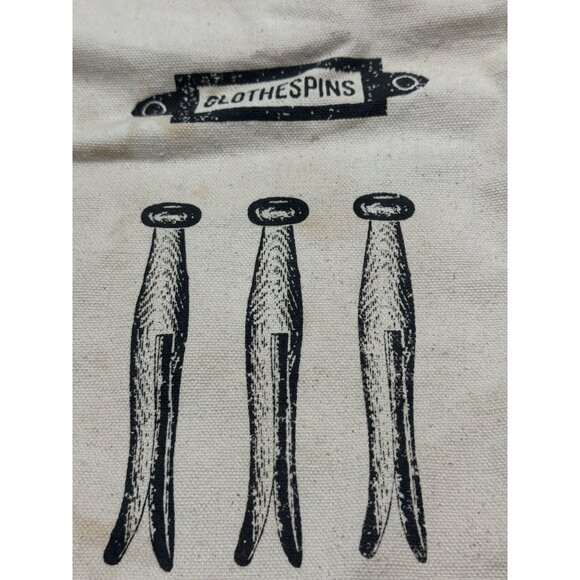 Canvas Drawstring Bag With Clothespin Print Cream color 10.5x11" READ - Picture 3 of 6